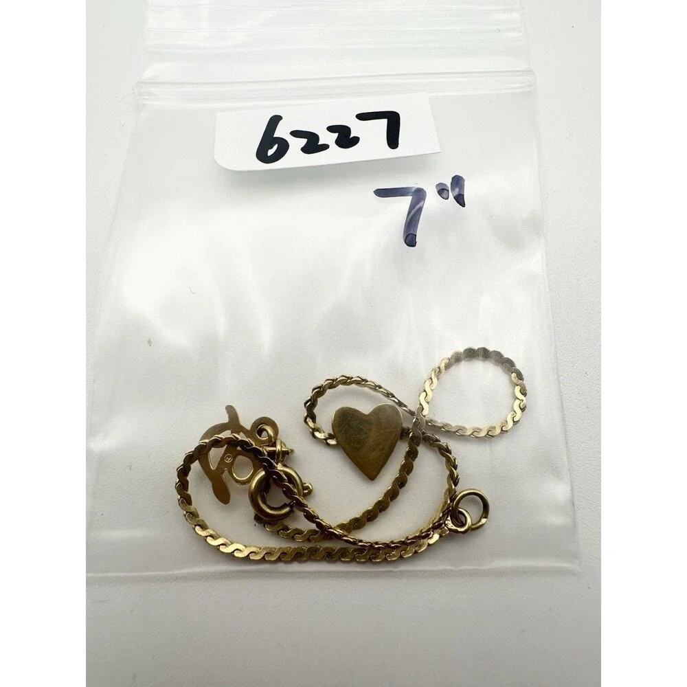 Danecraft Sterling Silver Gold Vermeil Heart Serpentine Chain Bracelet 7”